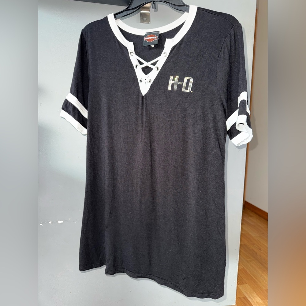 Harley-Davidson Black and White Lace-Up Tee